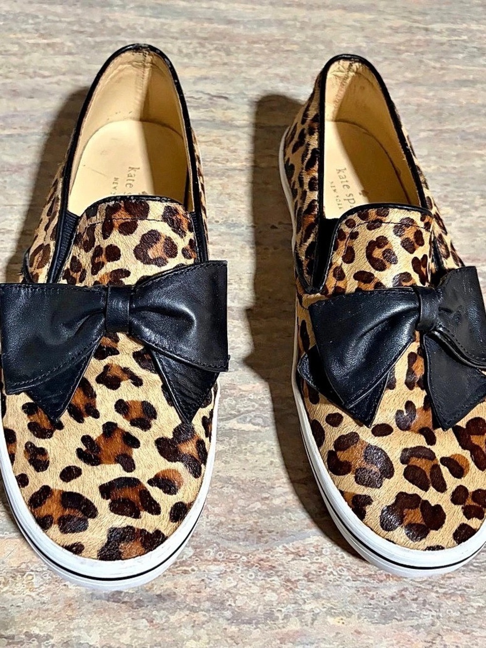 Kate Spade ♠️ Real Fur Upper Dyed Leopard Bow Slip-On Sneakers